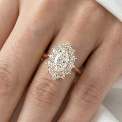 Marquise Halo Cluster Moissanite Engagement Ring