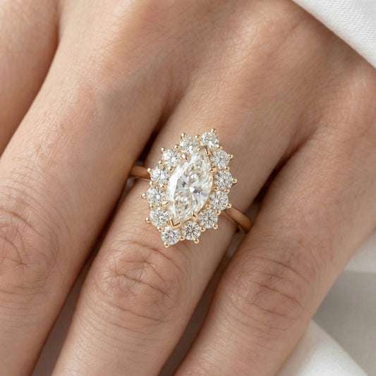 Marquise Halo Cluster Moissanite Engagement Ring