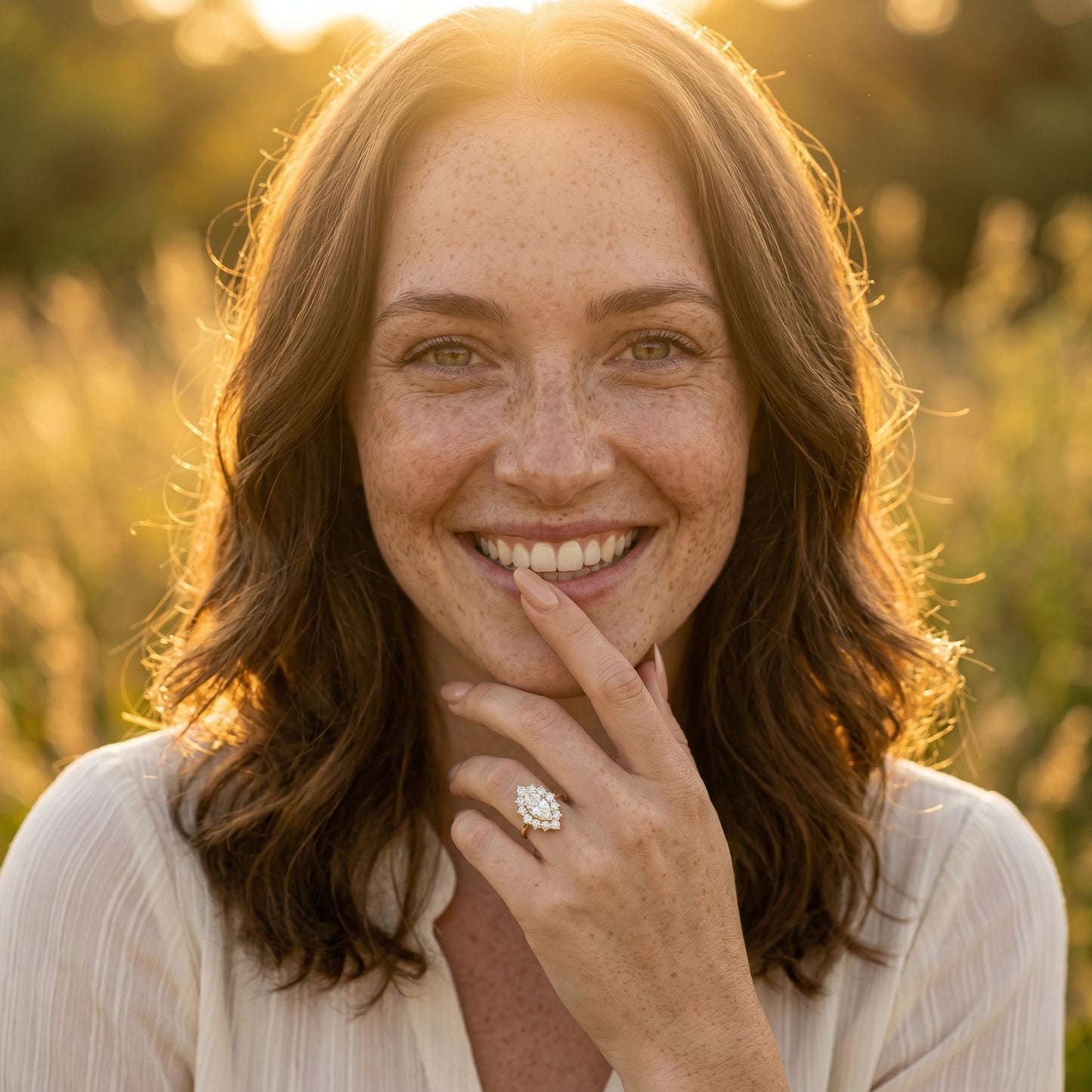 Marquise Halo Cluster Moissanite Engagement Ring