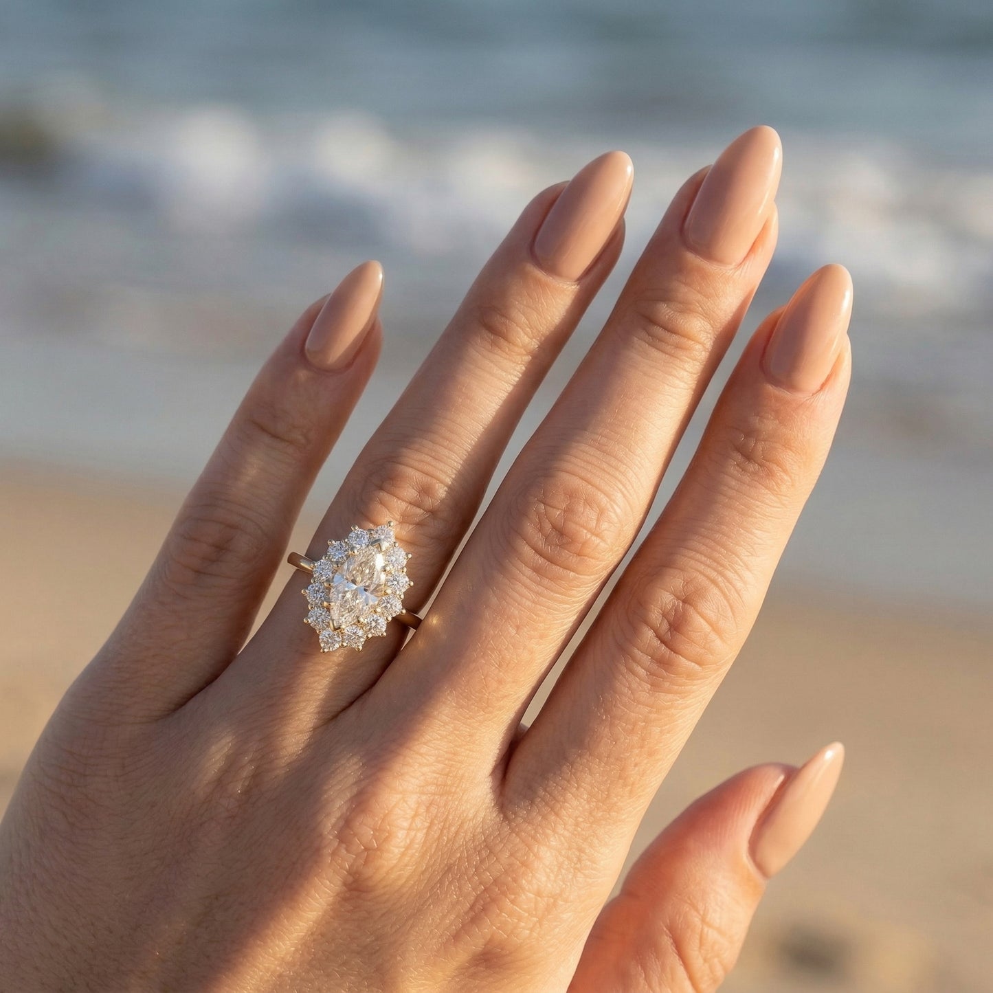 Marquise Halo Cluster Moissanite Engagement Ring