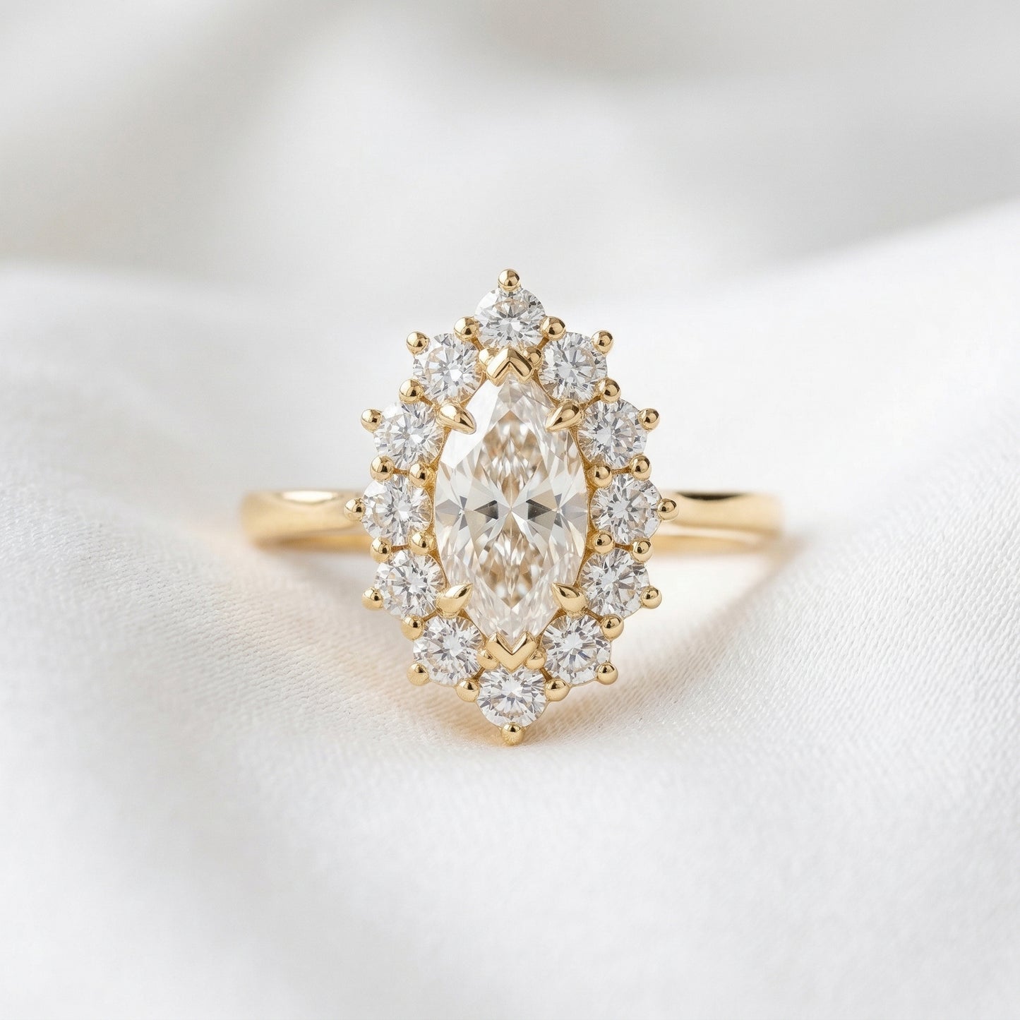 Marquise Halo Cluster Moissanite Engagement Ring