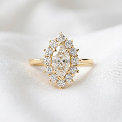 Marquise Halo Cluster Moissanite Engagement Ring