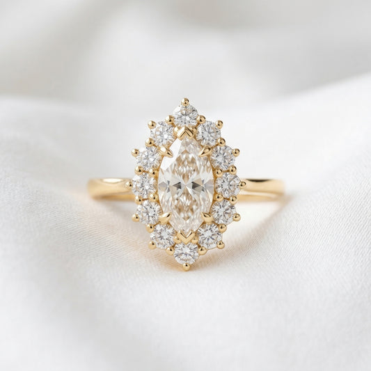 Marquise Halo Cluster Moissanite Engagement Ring