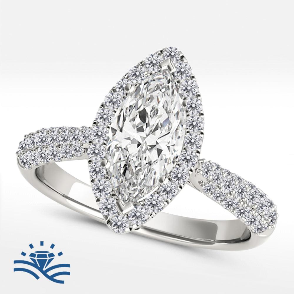Marquise Halo Double Half Pavé Moissanite Engagement Ring - Moissanite Engagement Rings