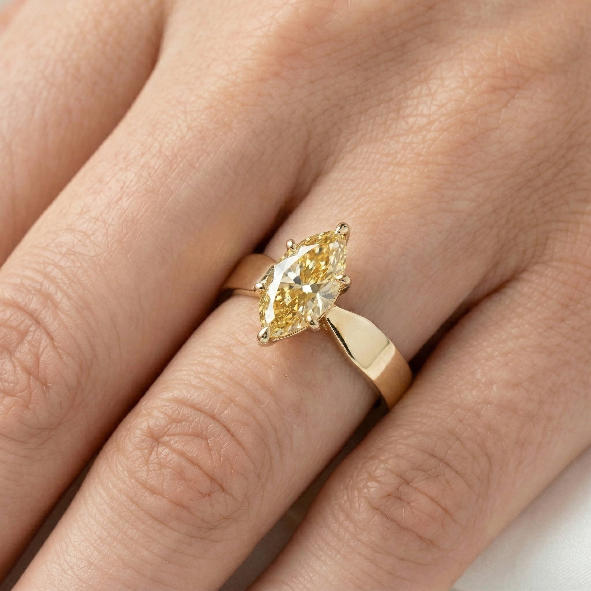 Marquise Yellow Gold Moissanite Engagement Ring - Moissanite Engagement Rings