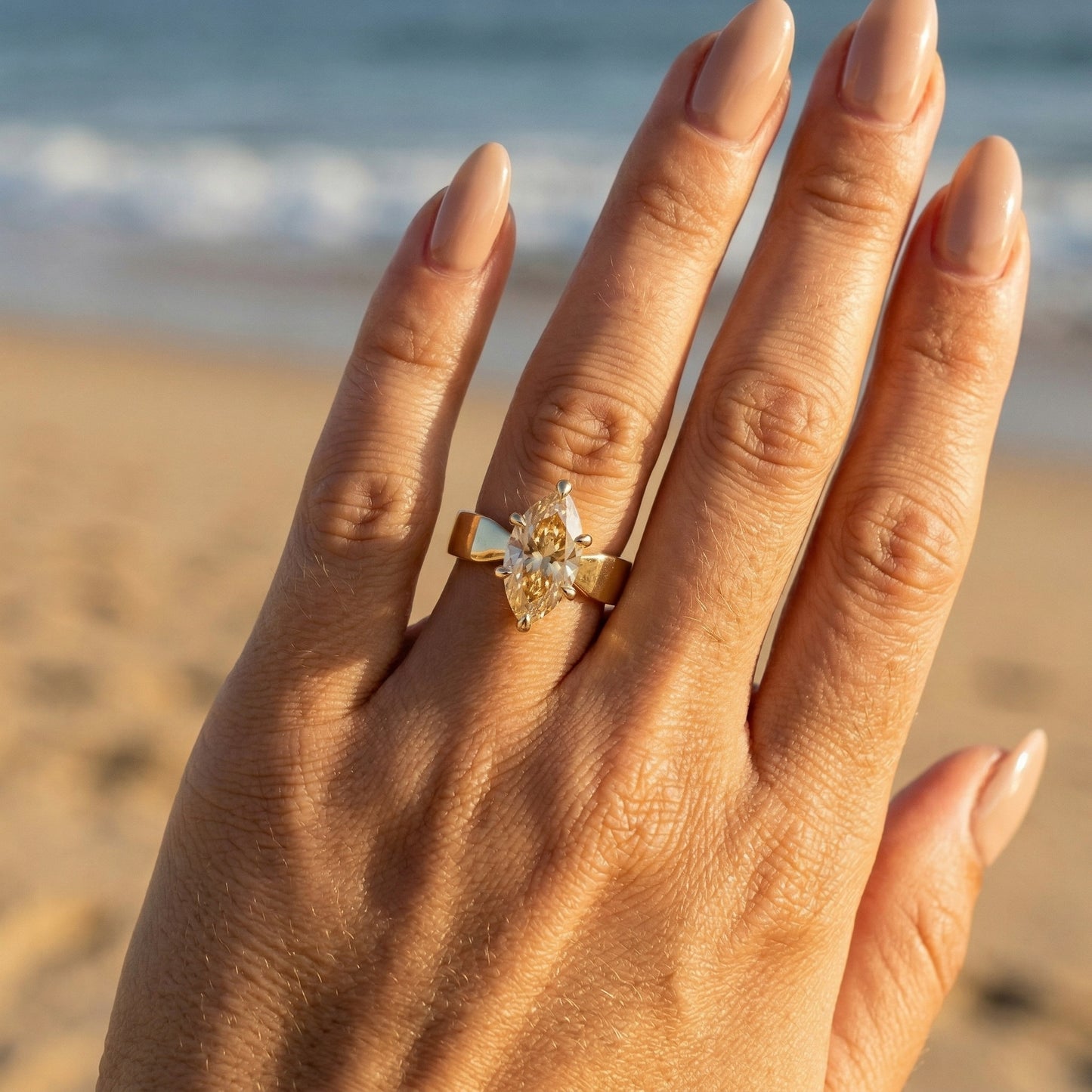 Marquise Yellow Gold Moissanite Engagement Ring - Moissanite Engagement Rings
