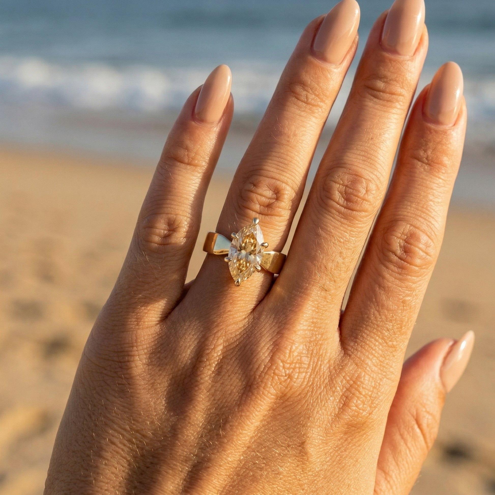 Marquise Yellow Gold Moissanite Engagement Ring - Moissanite Engagement Rings