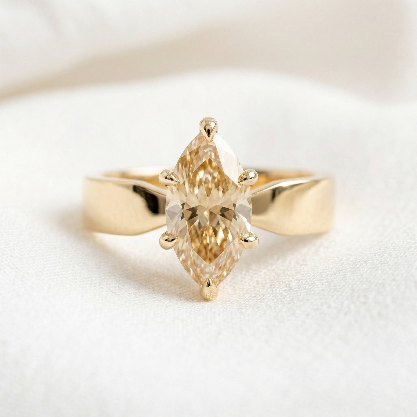 Marquise Yellow Gold Moissanite Engagement Ring - Moissanite Engagement Rings