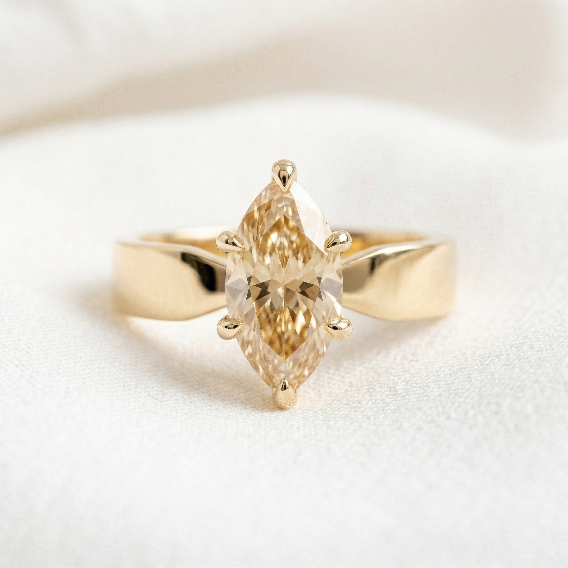 Marquise Yellow Gold Moissanite Engagement Ring - Moissanite Engagement Rings
