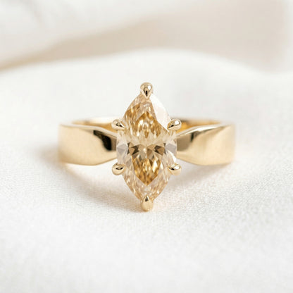 Marquise Yellow Gold Moissanite Engagement Ring - Moissanite Engagement Rings