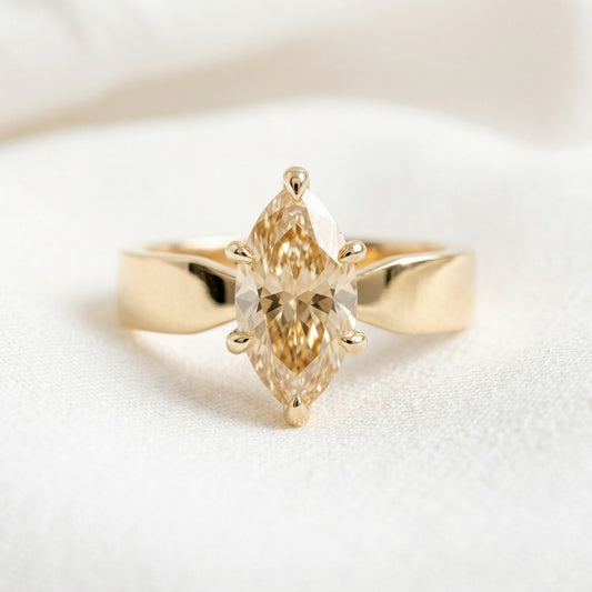 Marquise Yellow Gold Moissanite Engagement Ring
