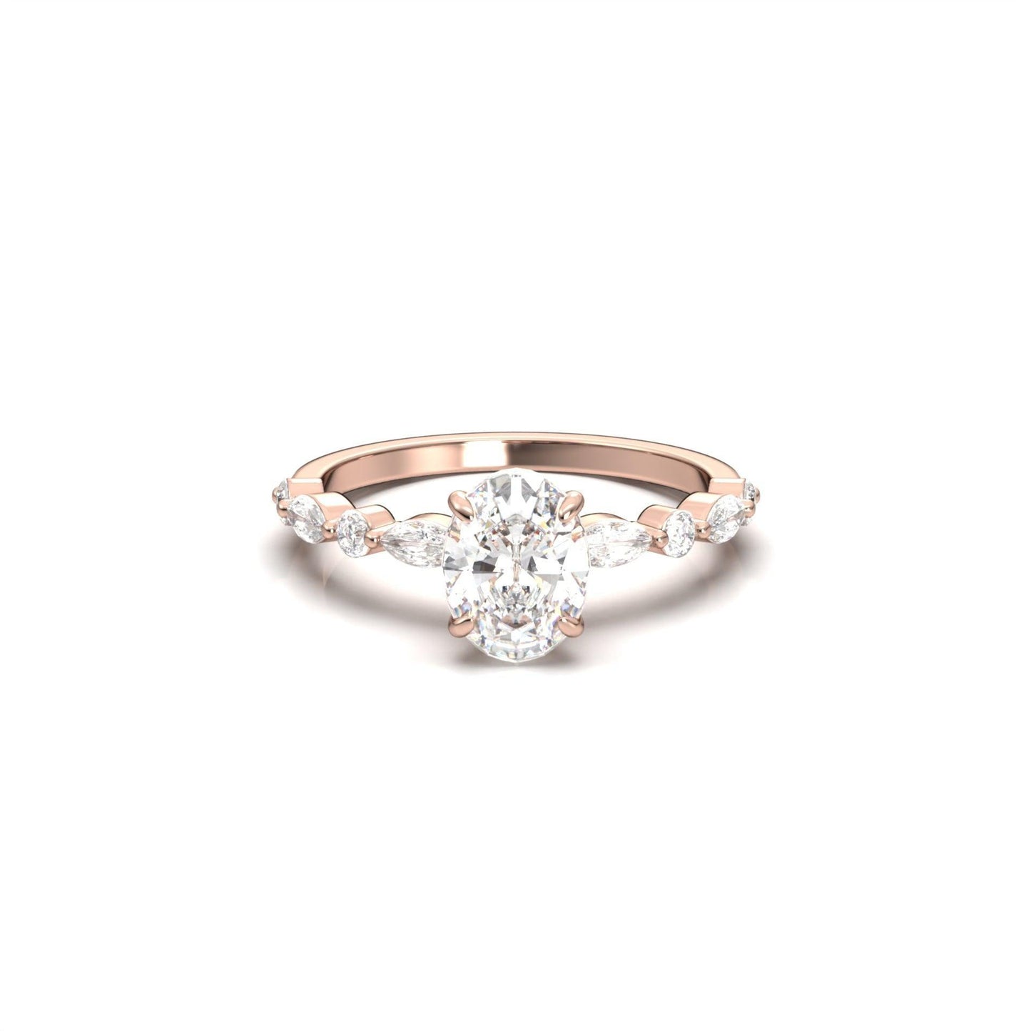 Oval Accent Stones Diamond Engagement Ring - Moissanite Engagement Rings