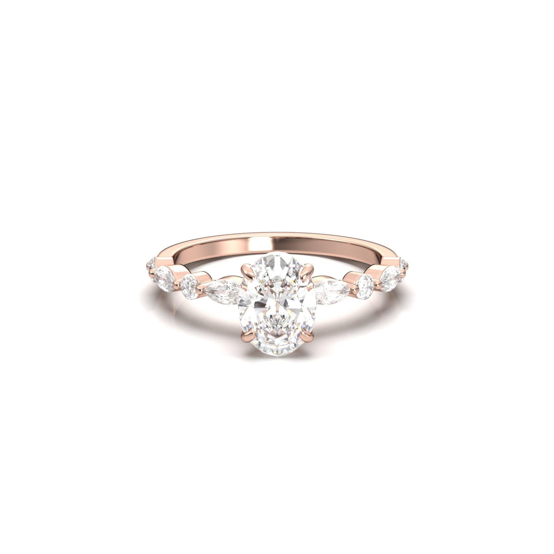 Oval Accent Stones Diamond Engagement Ring - Moissanite Engagement Rings