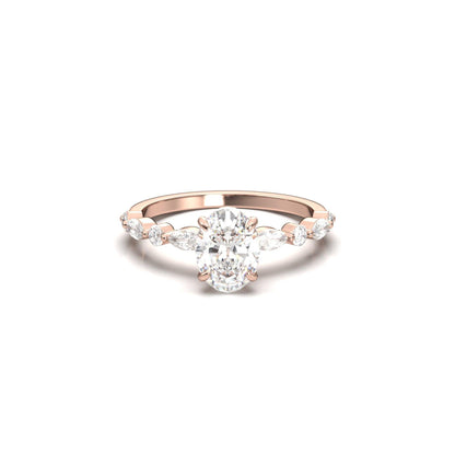 Oval Accent Stones Diamond Engagement Ring - Moissanite Engagement Rings