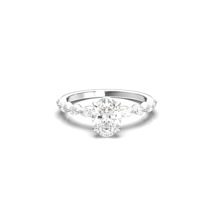 Oval Accent Stones Diamond Engagement Ring - Moissanite Engagement Rings