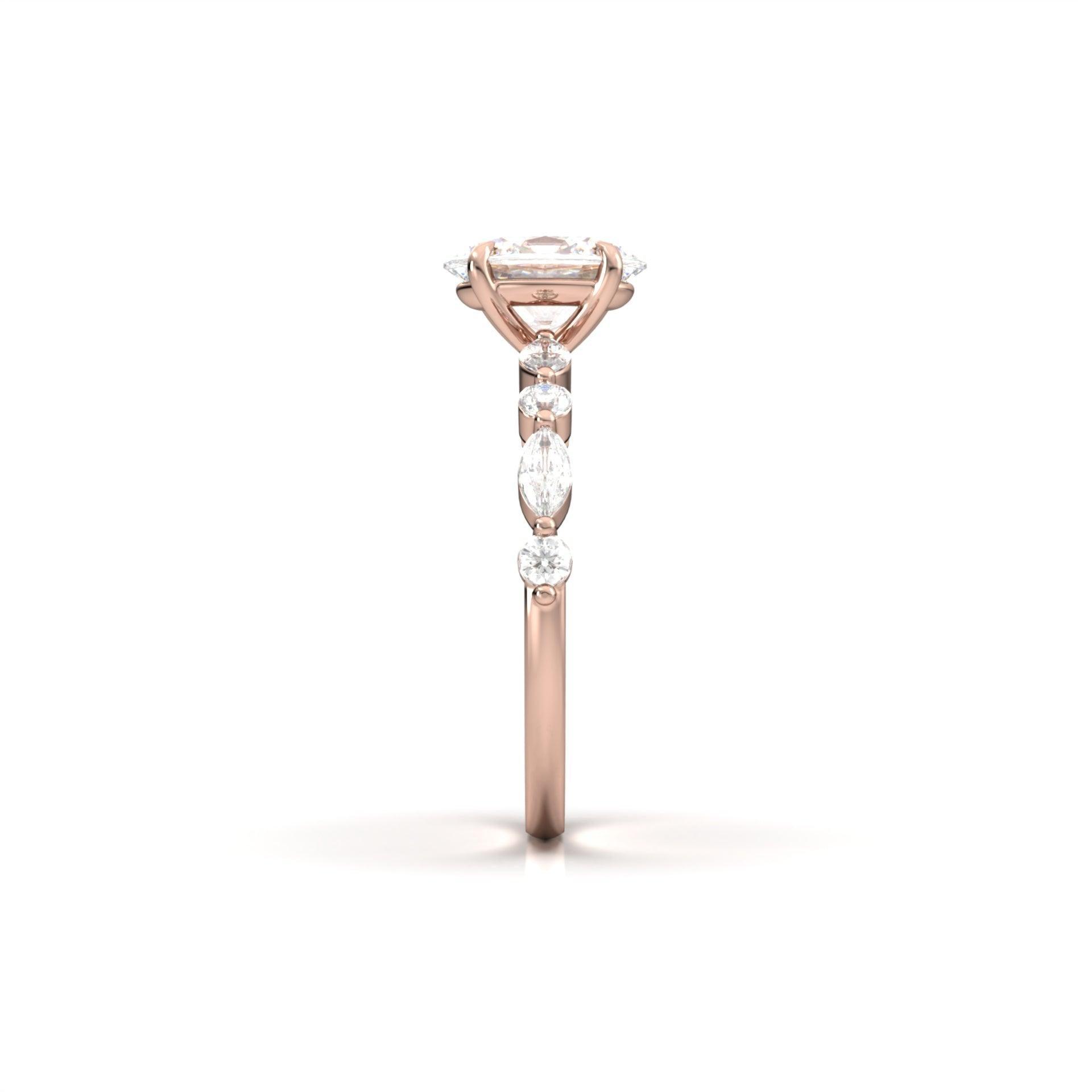 Oval Accent Stones Diamond Engagement Ring - Moissanite Engagement Rings