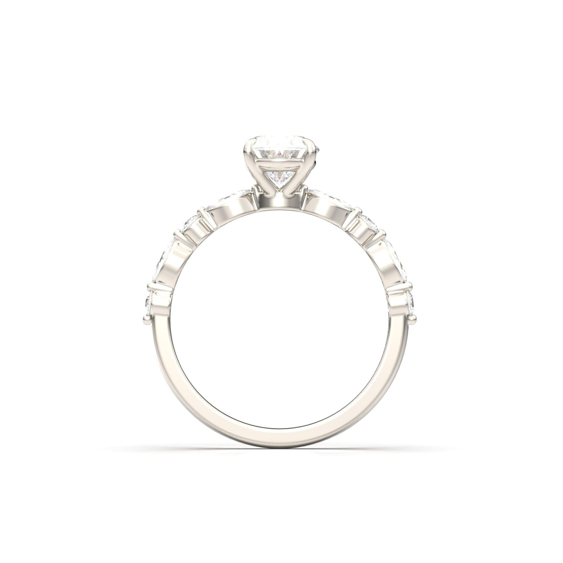 Oval Accent Stones Diamond Engagement Ring - Moissanite Engagement Rings