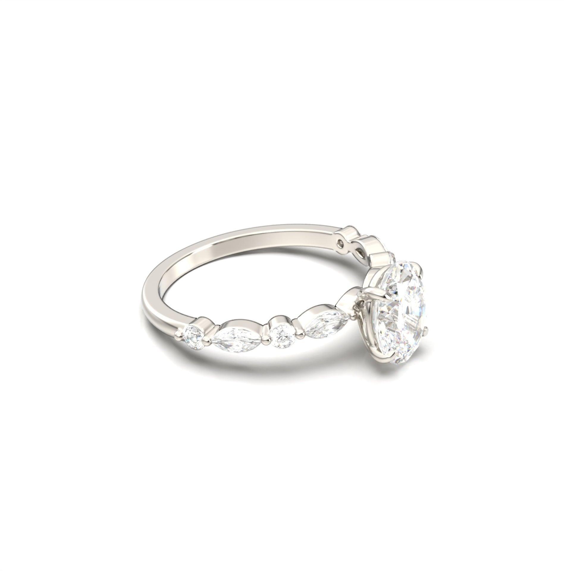 Oval Accent Stones Diamond Engagement Ring - Moissanite Engagement Rings