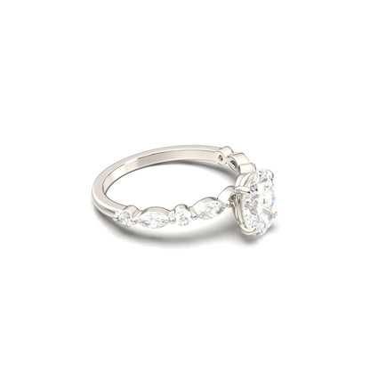Oval Accent Stones Diamond Engagement Ring - Moissanite Engagement Rings