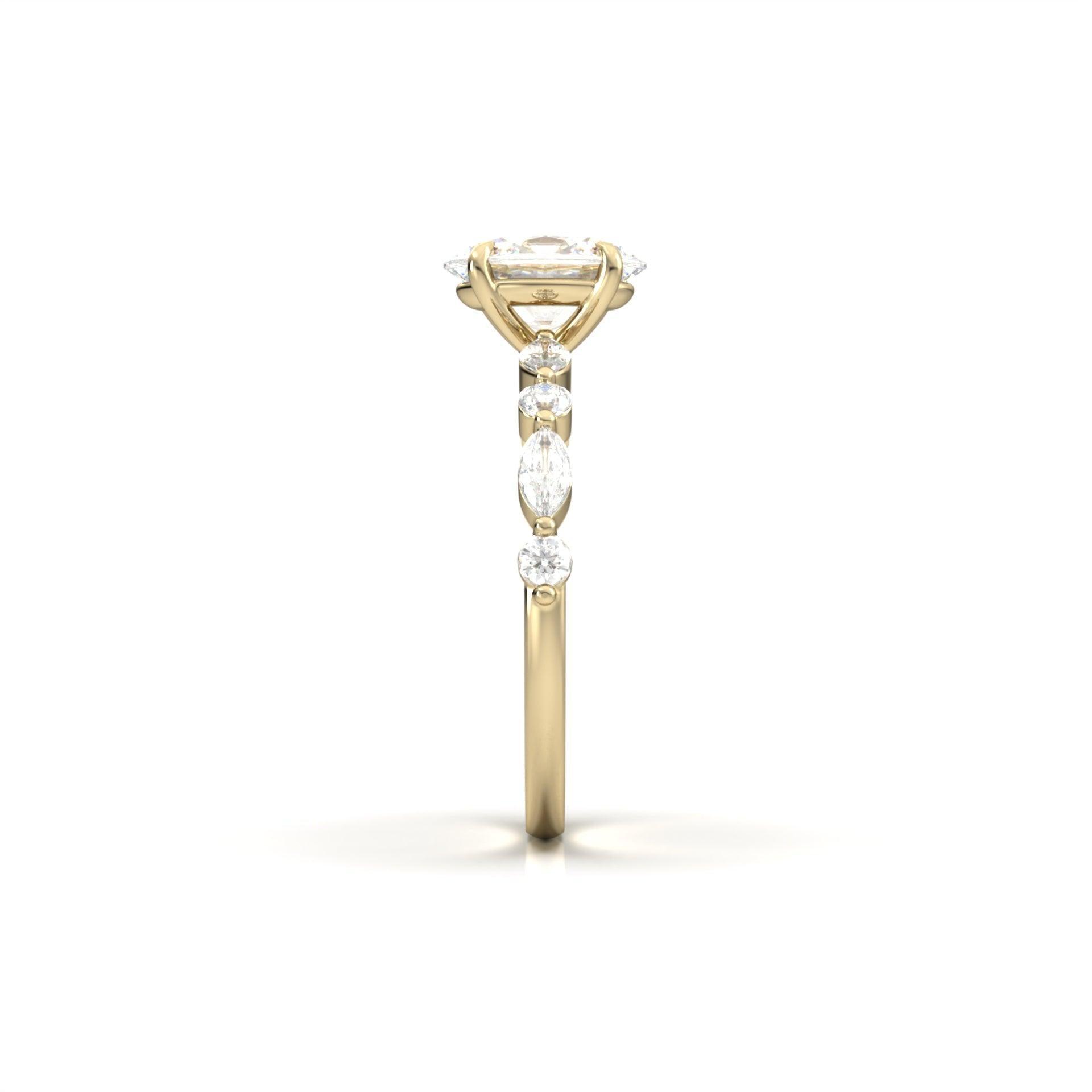 Oval Accent Stones Diamond Engagement Ring - Moissanite Engagement Rings