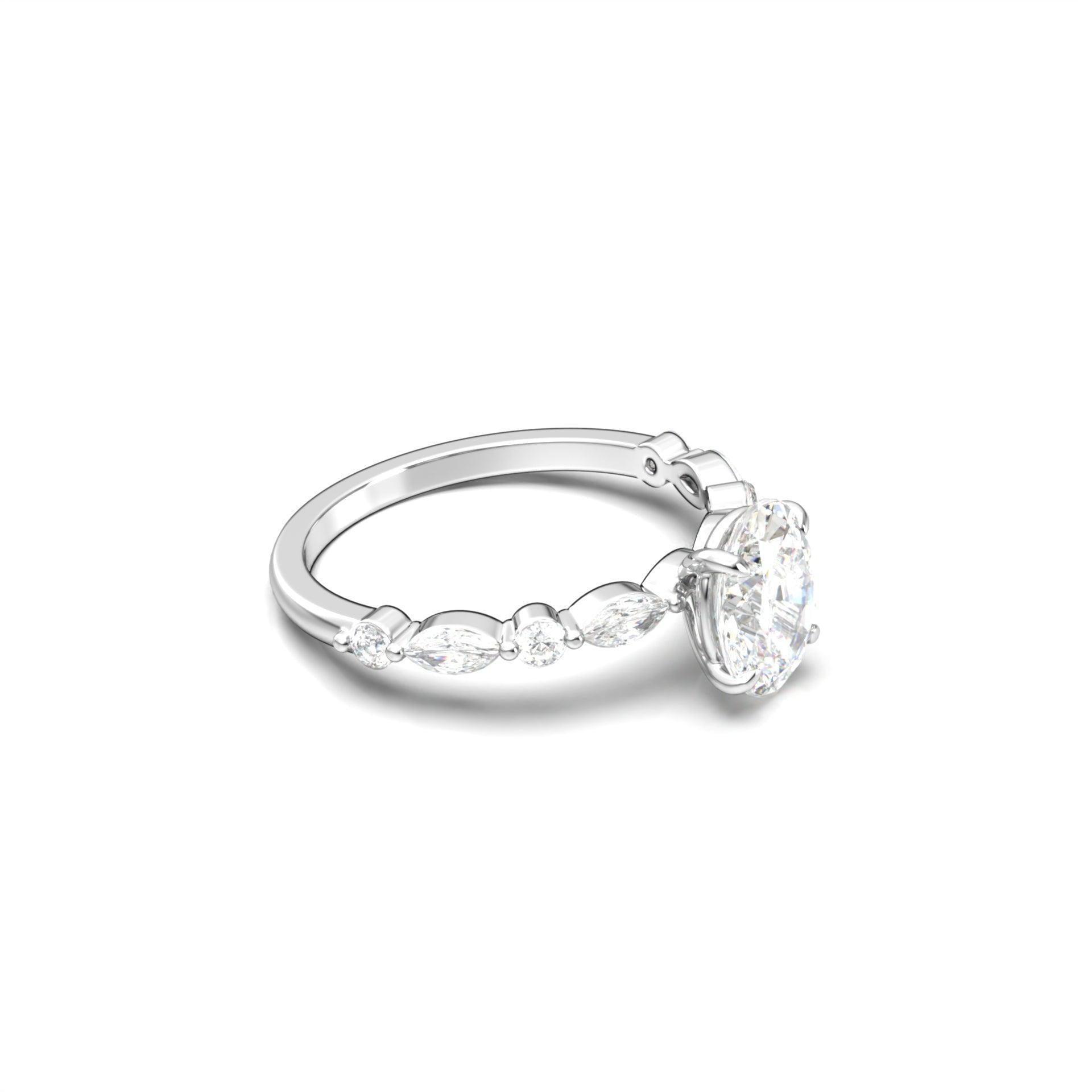 Oval Accent Stones Diamond Engagement Ring - Moissanite Engagement Rings