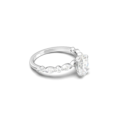 Oval Accent Stones Diamond Engagement Ring - Moissanite Engagement Rings
