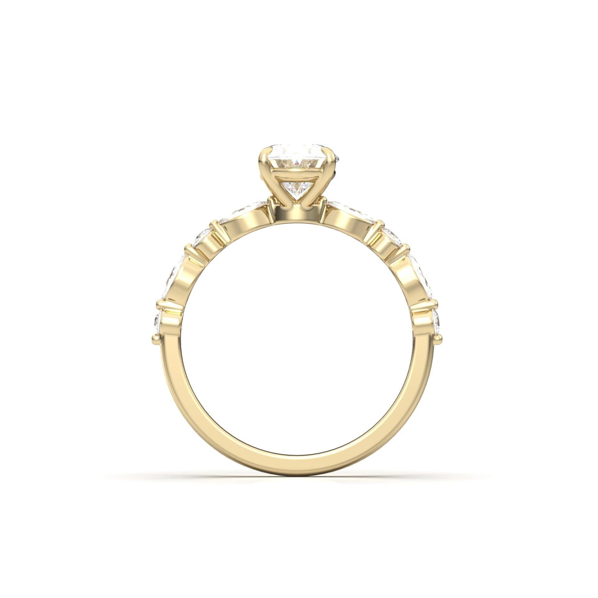 Oval Accent Stones Diamond Engagement Ring - Moissanite Engagement Rings