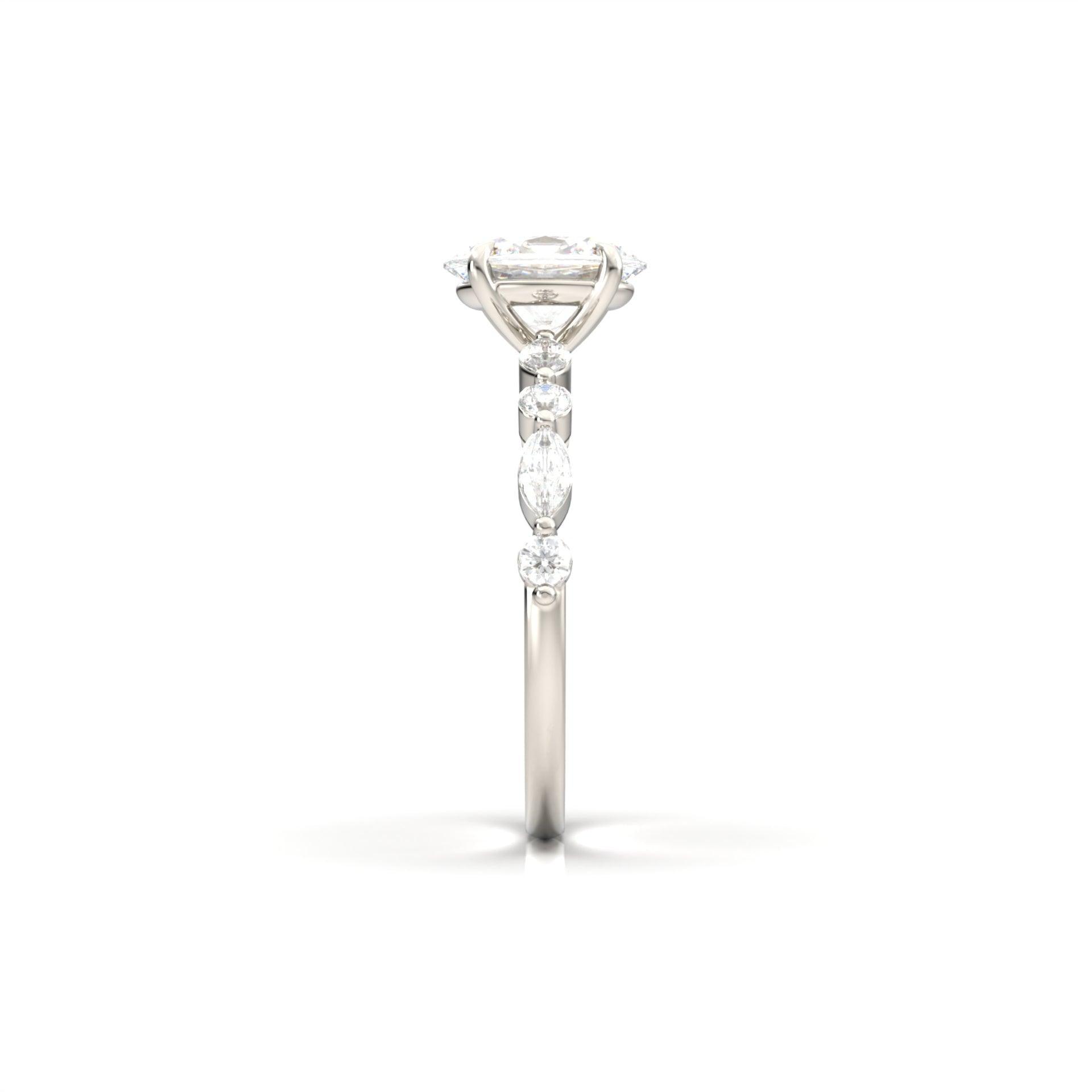 Oval Accent Stones Diamond Engagement Ring - Moissanite Engagement Rings