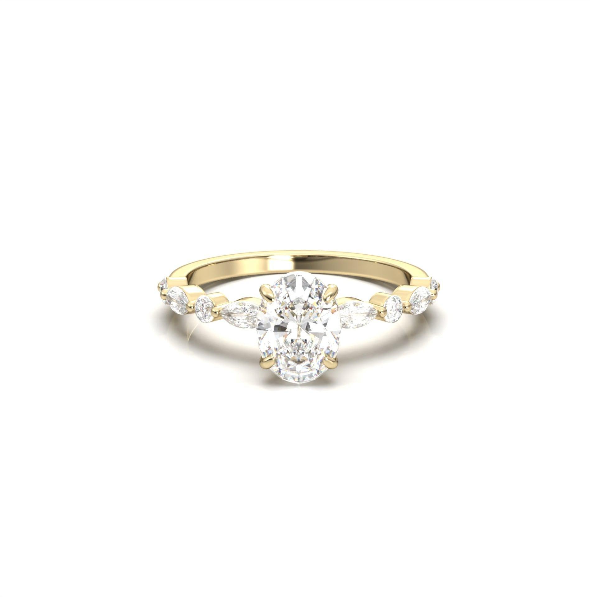 Oval Accent Stones Diamond Engagement Ring - Moissanite Engagement Rings