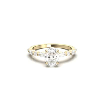 Oval Accent Stones Diamond Engagement Ring - Moissanite Engagement Rings