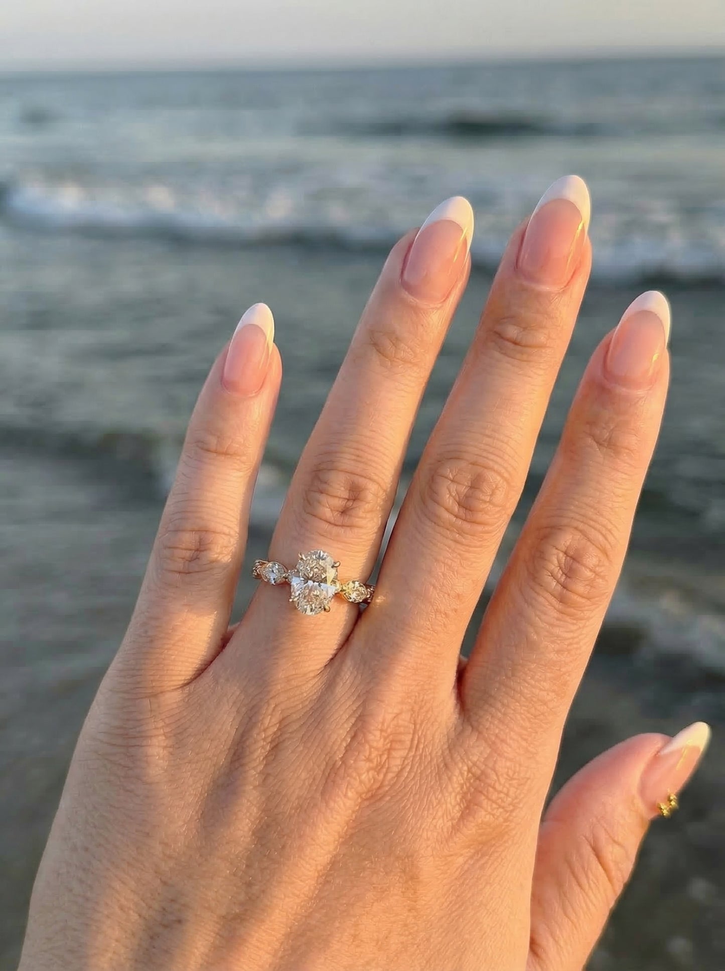 Oval and Marquise Three - Stone Moissanite Engagement Ring - Moissanite Engagement Rings