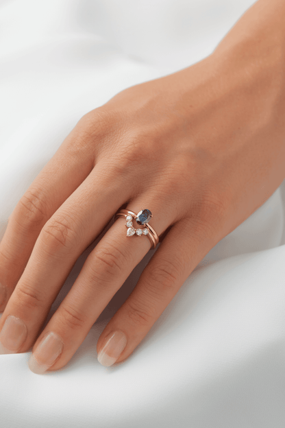 Oval Blue Solitaire Moissanite Engagement Ring - Moissanite Engagement Rings