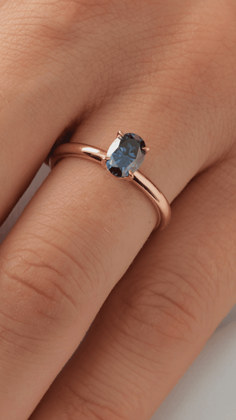 Oval Solitaire Blue Moissanite Engagement Ring - Ready To Ship - Moissanite Engagement Rings