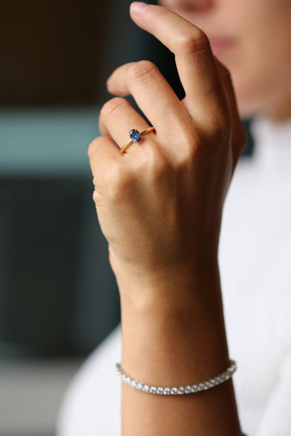 Oval Blue Solitaire Moissanite Engagement Ring - Moissanite Engagement Rings