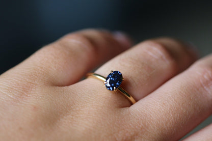 Oval Blue Solitaire Moissanite Engagement Ring - Moissanite Engagement Rings
