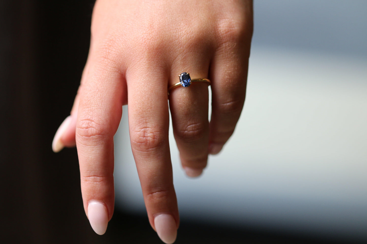 Oval Blue Solitaire Moissanite Engagement Ring - moissaniteengagementrings