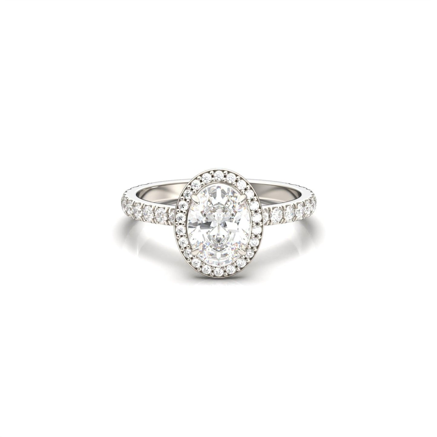 Oval Full Pavé Halo Moissanite Engagement Ring - Moissanite Engagement Rings