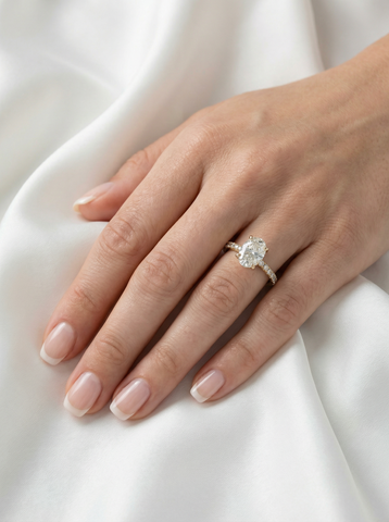 Oval Full Pavè Hidden Halo Moissanite Engagement Ring