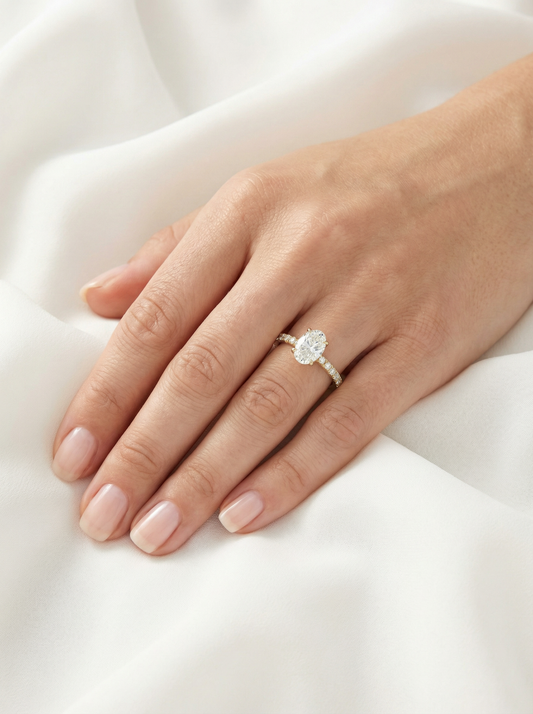 Oval Half Pavé Diamond Engagement Ring