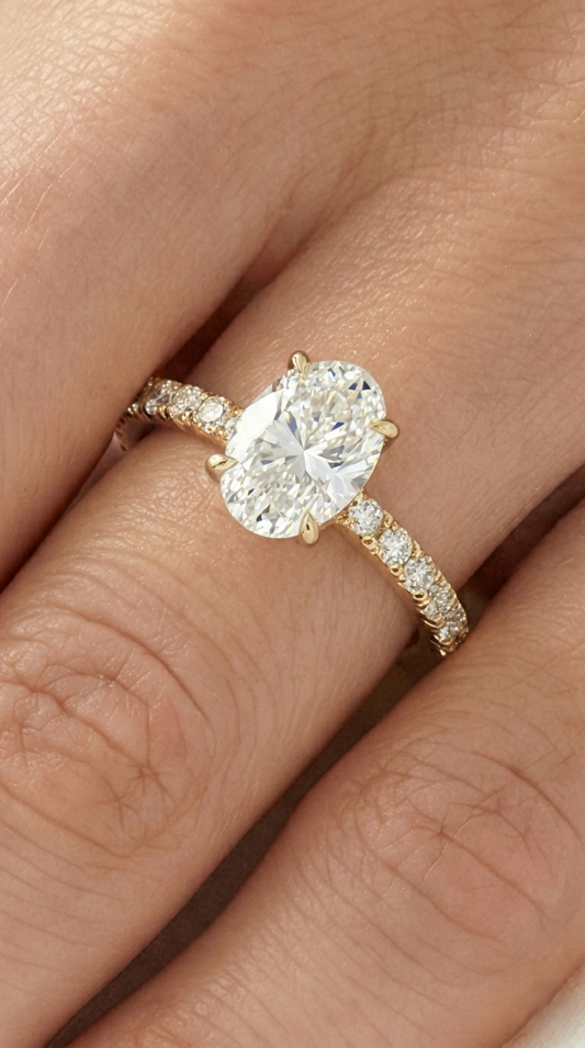 Oval Half Pavé Diamond Engagement Ring