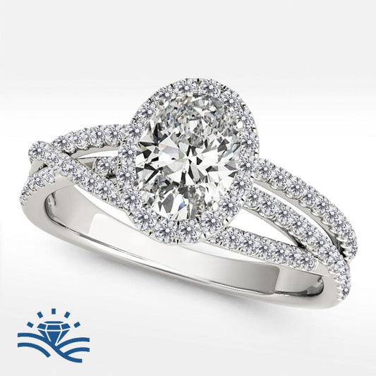 Oval Halo Multirow Half Pavé Moissanite Engagement Ring - Moissanite Engagement Rings