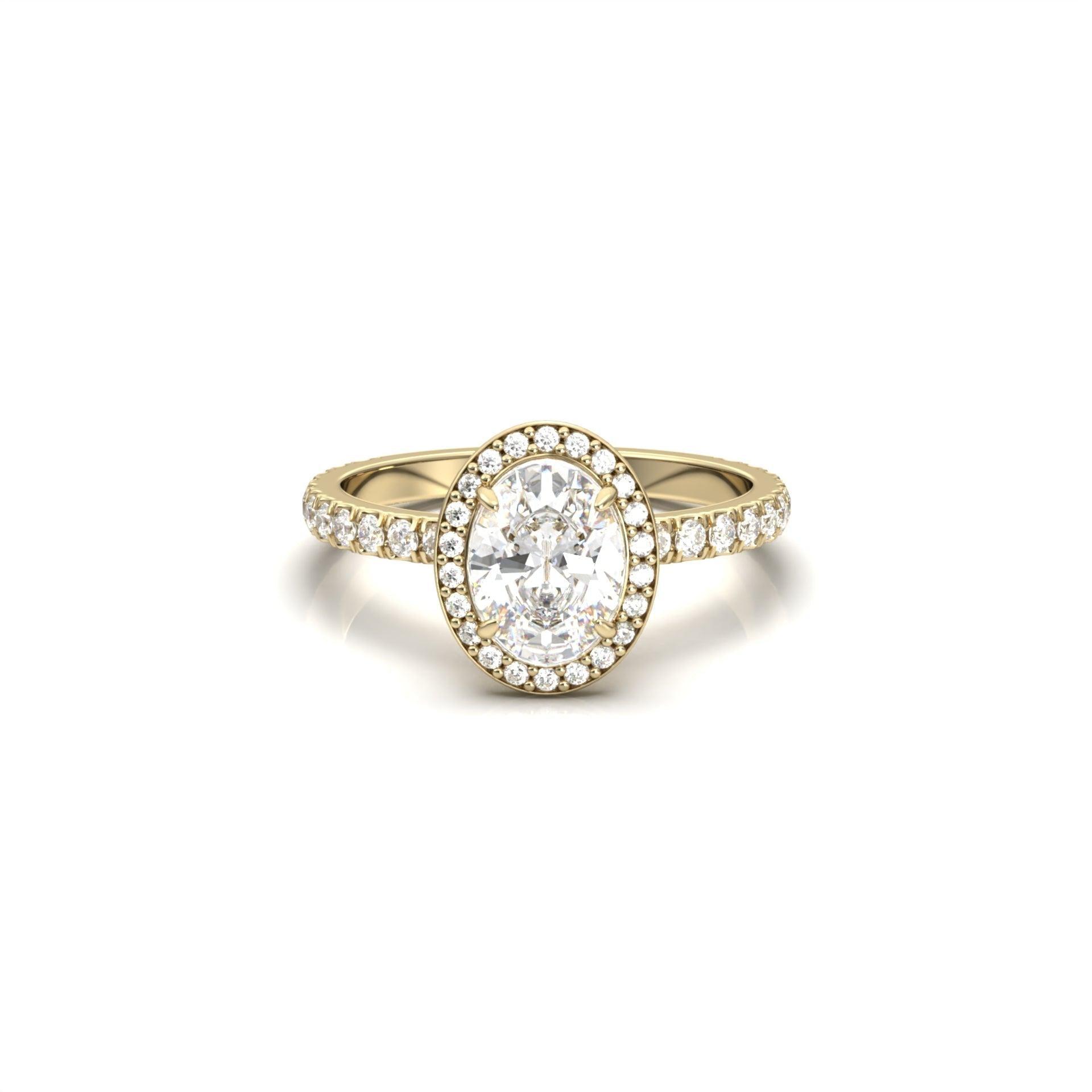 Oval Halo With Full Pavé 14K Yellow Gold Ready to Buy Moissanite Engagement Ring - moissaniteengagementrings