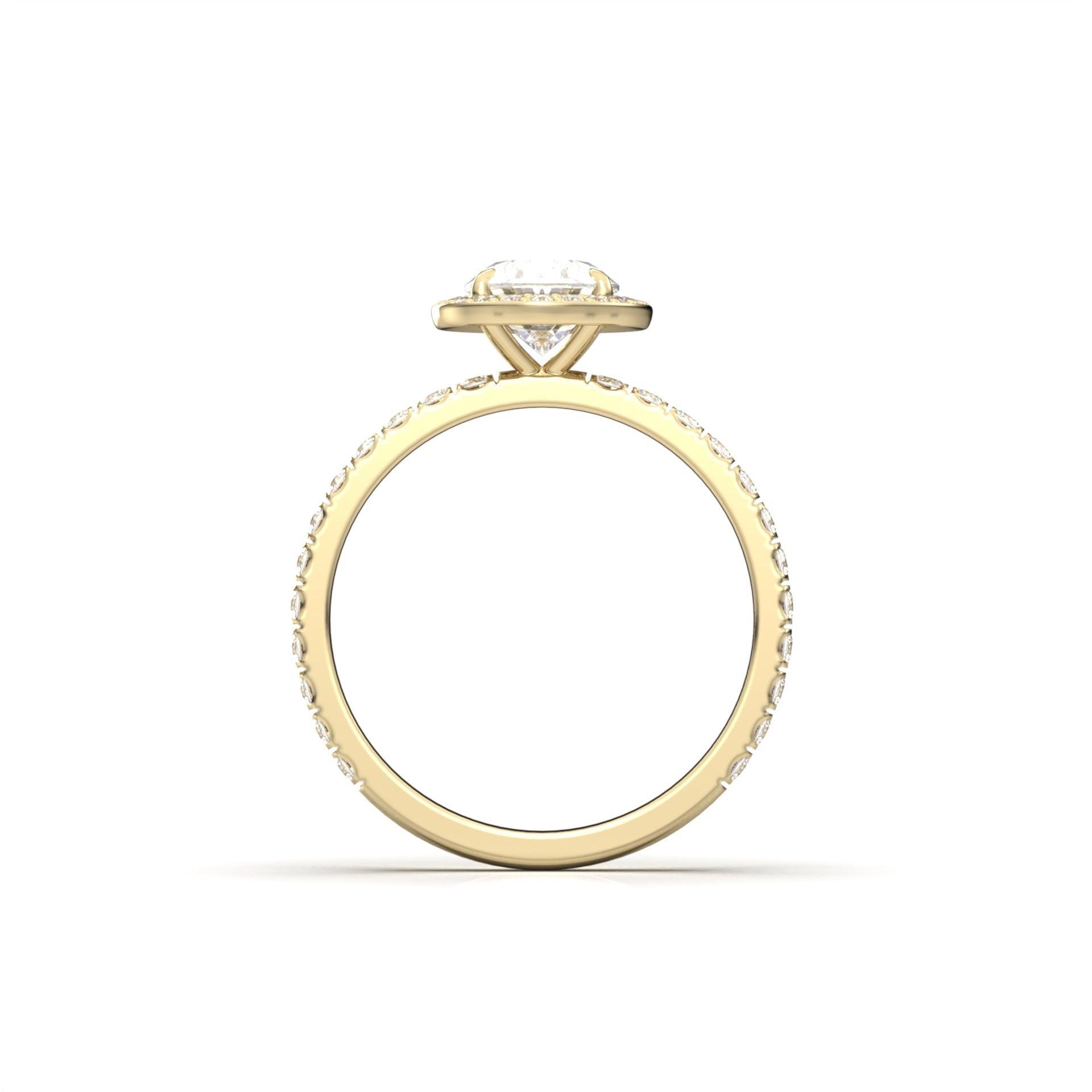 Oval Halo With Full Pavé 14K Yellow Gold Ready to Buy Moissanite Engagement Ring - moissaniteengagementrings