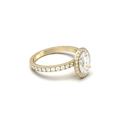 Oval Halo With Full Pavé 14K Yellow Gold Ready To Ship Moissanite Engagement Ring - Moissanite Engagement Rings
