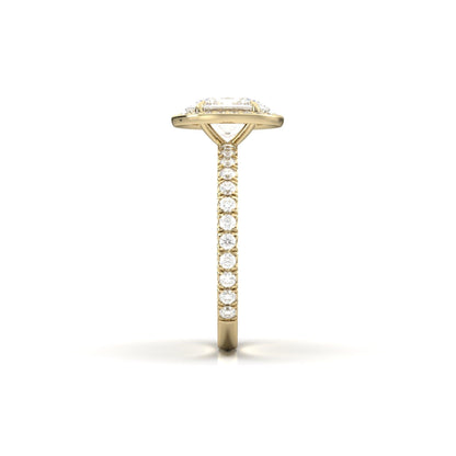 Oval Halo With Full Pavé 14K Yellow Gold Ready To Ship Moissanite Engagement Ring - Moissanite Engagement Rings