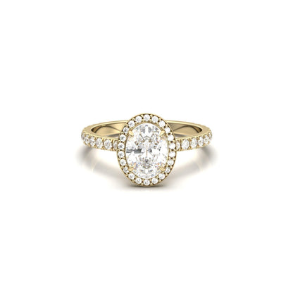 Oval Halo With Full Pavé 14K Yellow Gold Ready To Ship Moissanite Engagement Ring - Moissanite Engagement Rings