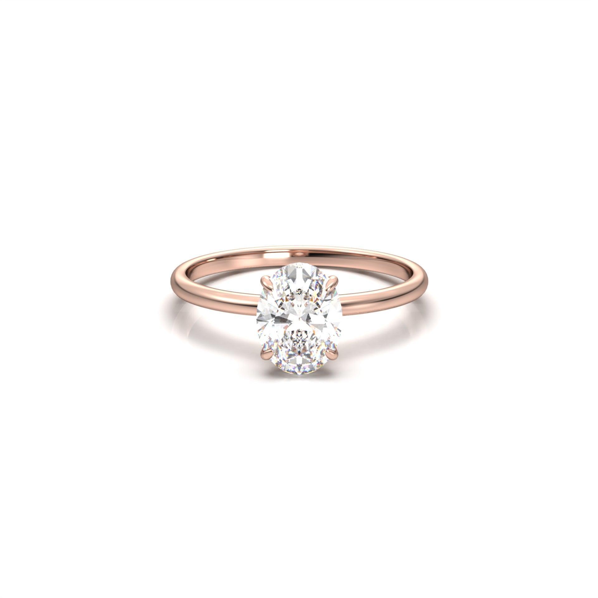 Oval Hidden Halo Diamond Engagement Ring - Moissanite Engagement Rings