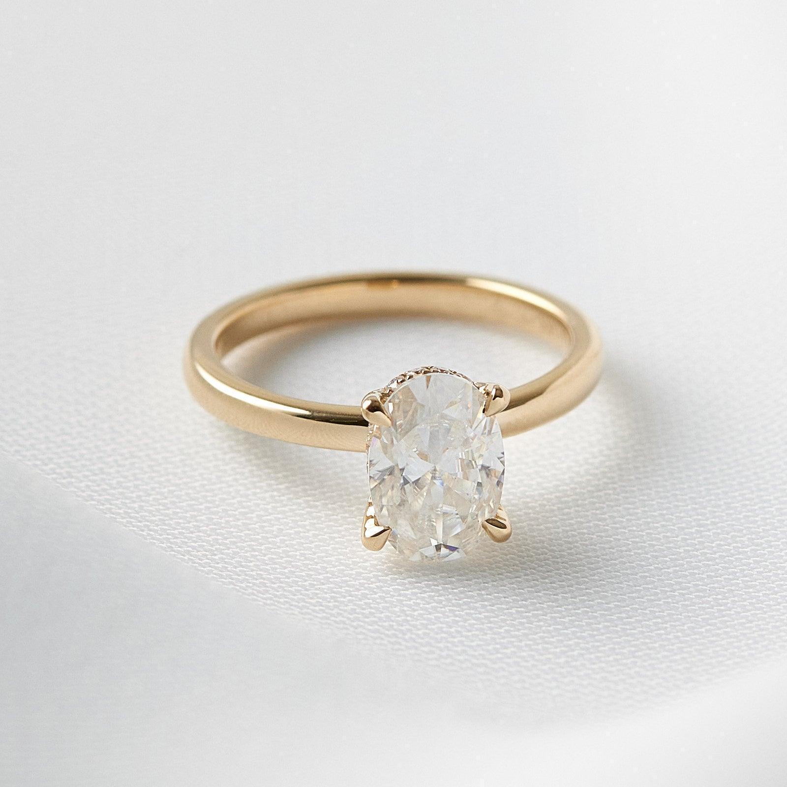 Oval Hidden Halo Diamond Engagement Ring - Moissanite Engagement Rings