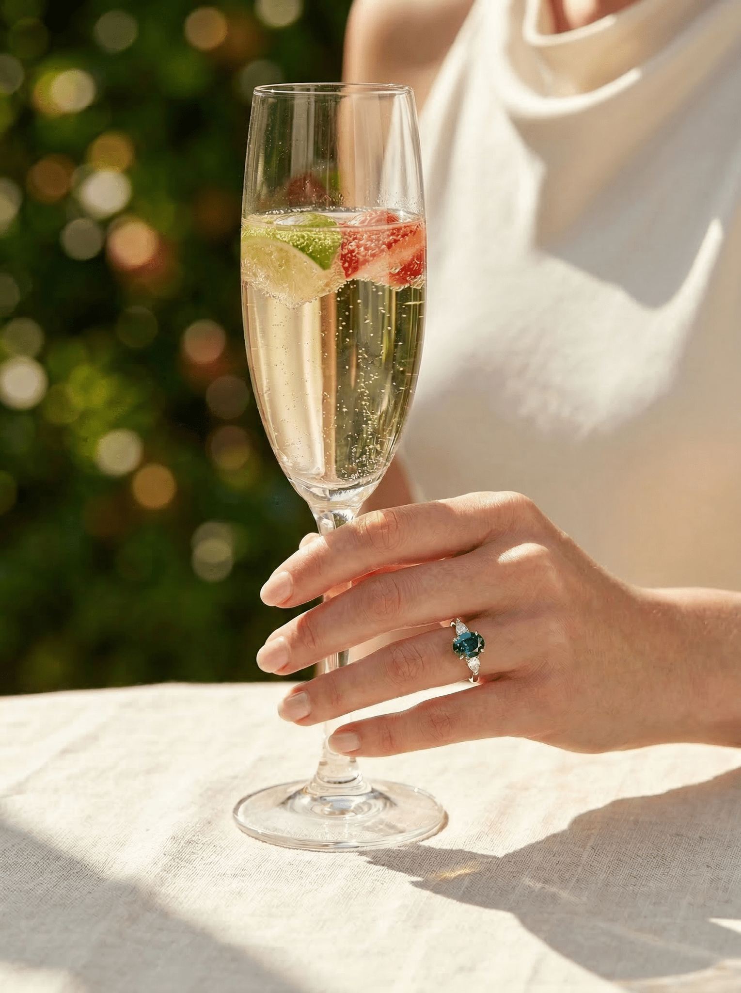 Oval Green Moissanite with Pear Accent Stones - Moissanite Engagement Rings