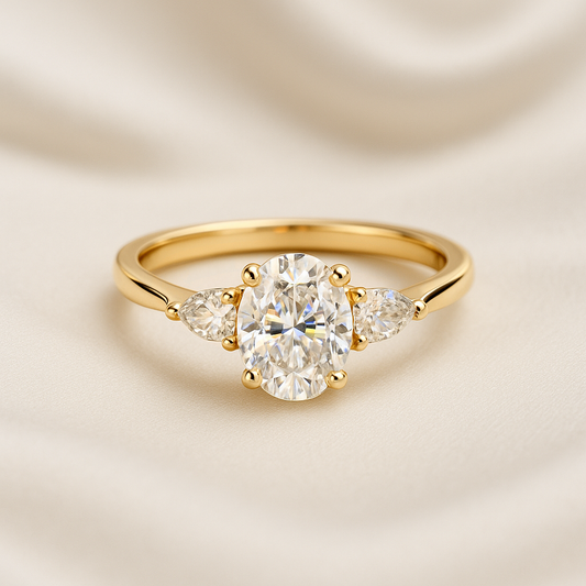 Indigo: Oval Pear Accent Stones Moissanite Engagement Ring